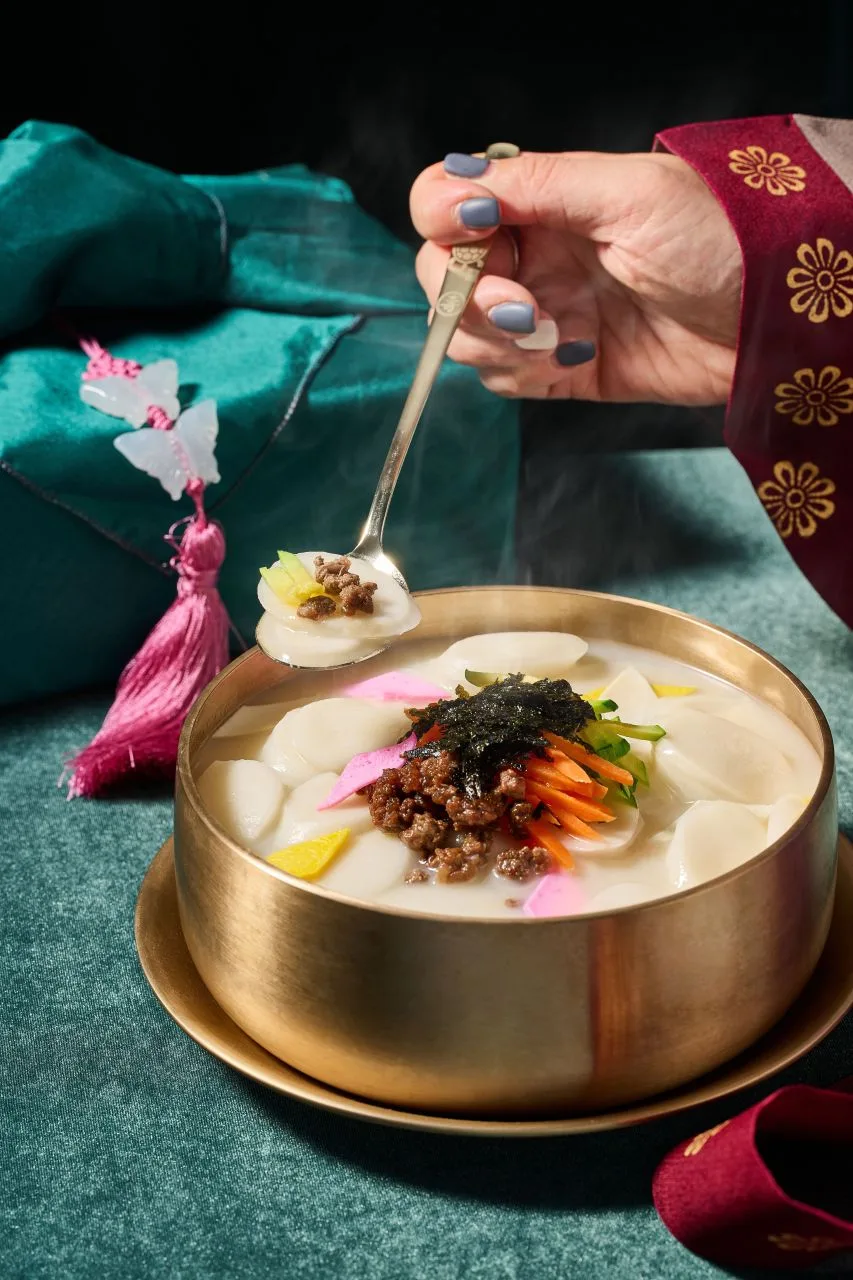 A bowl of tteokguk, Korean sliced rice cake soup