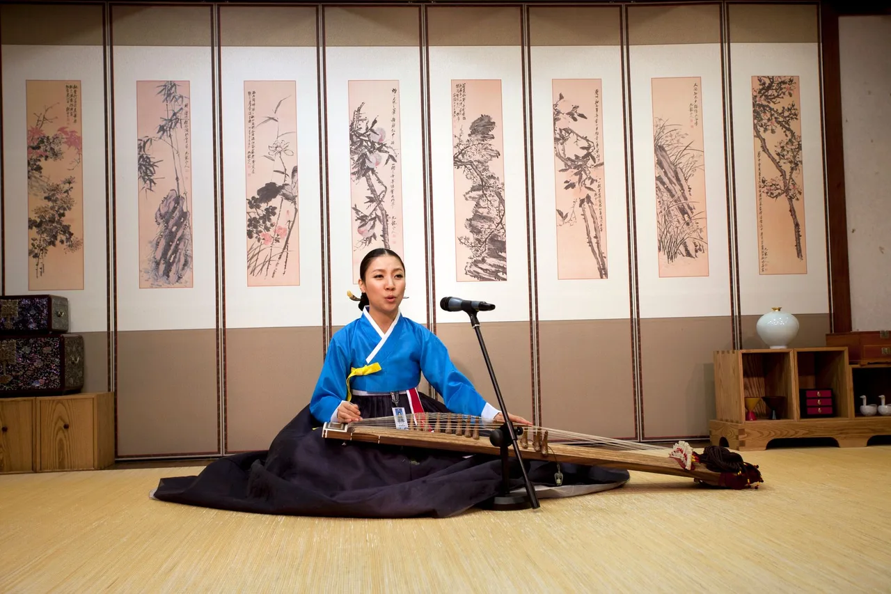 A woman wearing a traditional Korean hanbok