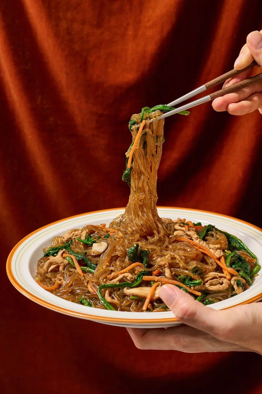 Japchae: stir-fried glass noodles with vegetables